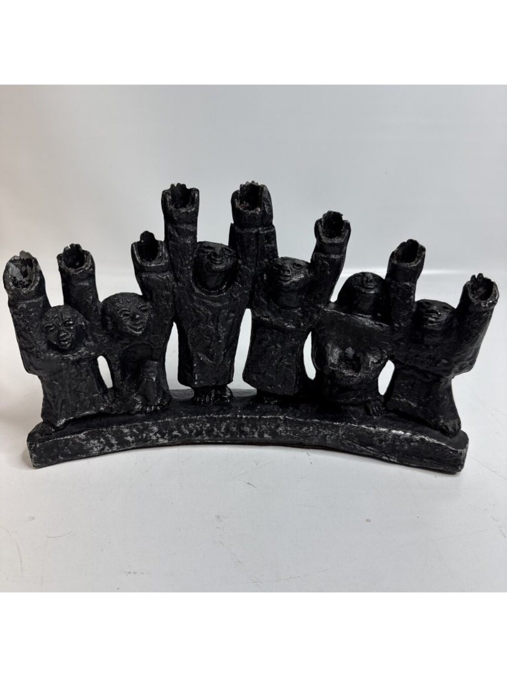 Vintage Brutalist Cast Metal Hannukah Menorah by Ellen Lord Judaica